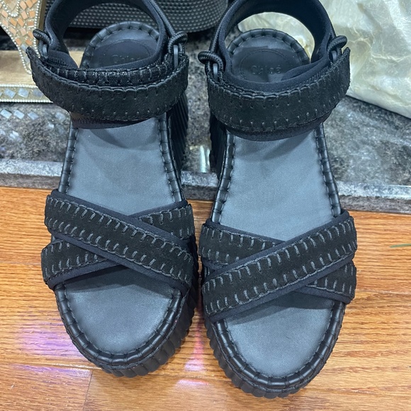 CHLOÉ + NET SUSTAIN Nama suede and leather platform sandals - Picture 13 of 13